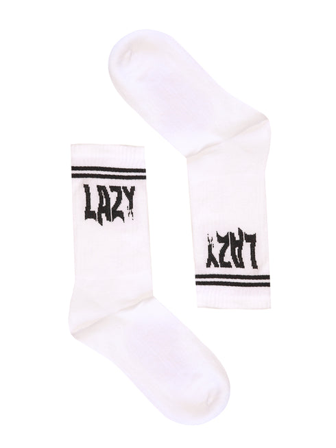 Κάλτσα Unisex με Σχέδιο "Lazy" Λευκό